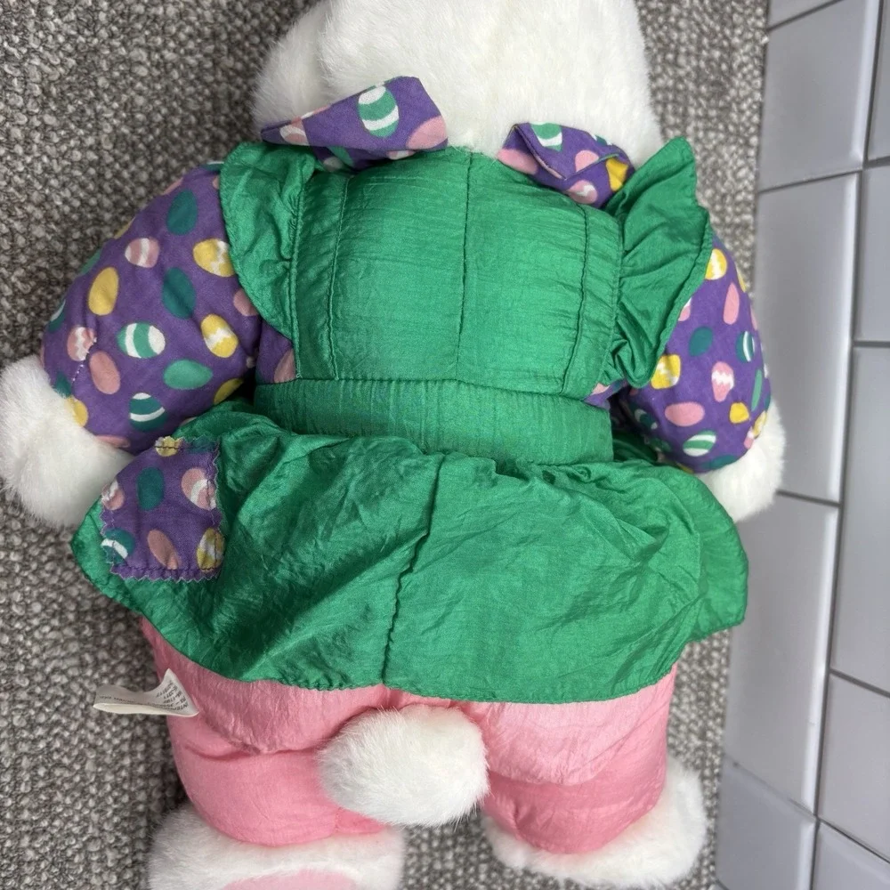 VTG 1993 Nylon Plush Rabbit Easter‎ Bunny Green Purple Silky Parachute Rare Hg10